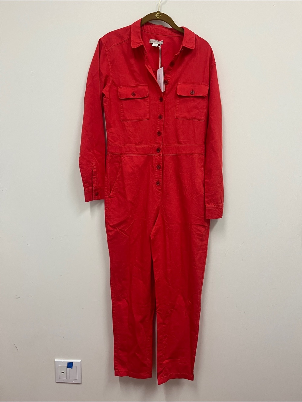 NWT Outerknown  Red Button-Front Long Sleeve Jumpsuit size XS